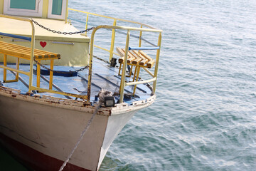 Old roar boat on River. Azerbaijan