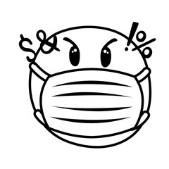emoji angry wearing medical mask line style