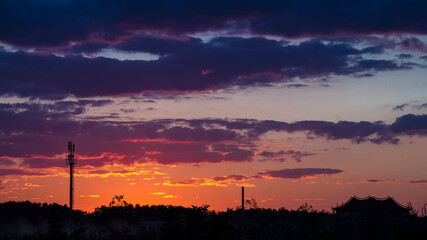 Purple-red sunset in the city