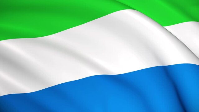 Sierra Leone National Flag - 4K seamless loop animation of the Sierra Leonean flag. Highly detailed realistic 3D rendering