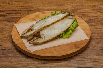 Delicous smoked halibut slices snack