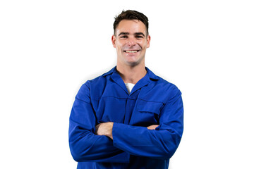 Portrait of a Caucasian male engineer standing on white background