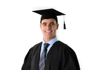 Caucasian male student on white background