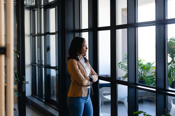 Fototapeta na wymiar African American business woman looking outside