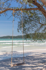 Swing on the beach, Saracen bay beach, Koh Rong Samloem island, Sihanoukville, Cambodia.