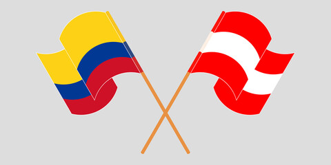 Crossed and waving flags of Colombia and Austria