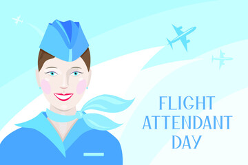 Flight attendant greeting card. Vector illustration eps 10