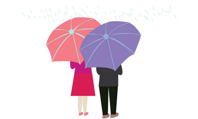 Two person umbrella couple with rain drawn vector illustration