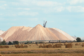 Huge mountains of waste ore in the extraction of potassium.