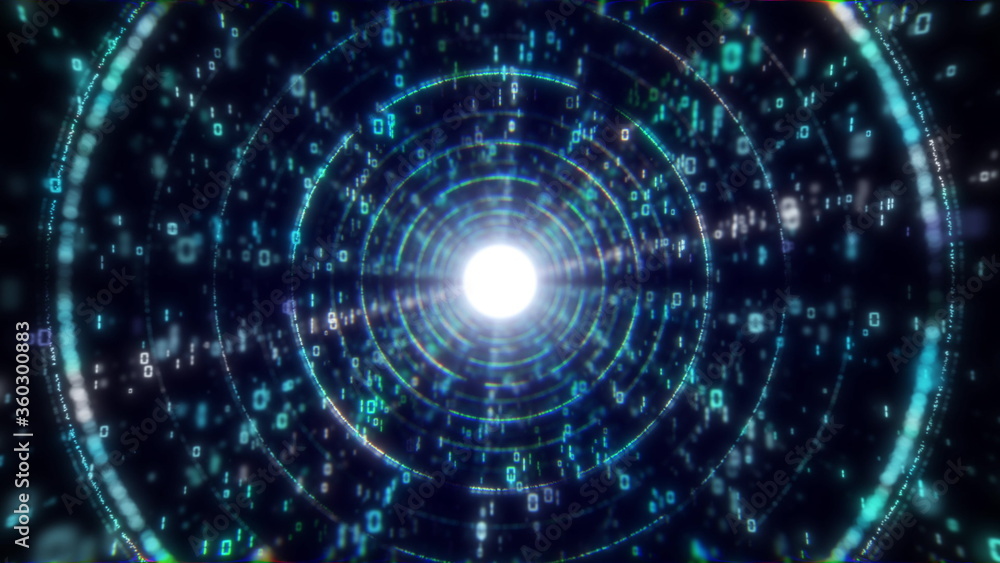 Poster digital big data abstract tunnel light streaks effect animation background. music festival/nightclub