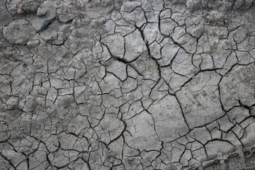 Cracks in the ground due to drought.The concept of global warming. A desolate landscape cracked by drought
