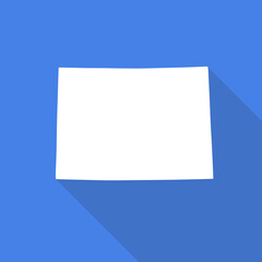 Colorado white map  flat simple style with long shadow on blue background. State border. Vector Illustration
