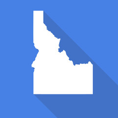 Idaho white map  flat simple style with long shadow on blue background. State border. Vector Illustration