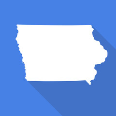 Iowa white map  flat simple style with long shadow on blue background. State border. Vector Illustration