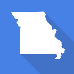 Missouri white map  flat simple style with long shadow on blue background. State border. Vector Illustration