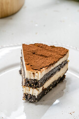 Vegan Dessert Tiramisu with Date Fruit Paste, Cashew Cream, Coconut Milk and Espresso.