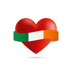 Heart with waving Ireland flag. Vector illustration.