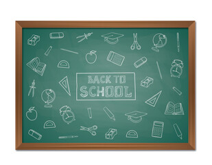 Fototapeta premium Back to school background with chalkboard and doodles