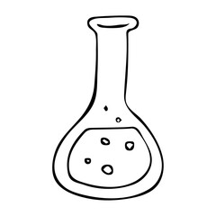 Laboratory equipment in black and white outlined doodle style. Education concept with realistic lab flask and sketch science symbols vector illustration. Hand drawn childish chemistry and science