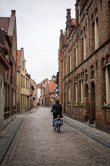 Old street of the historic city center of Brugge, West Flanders province, Belgium.