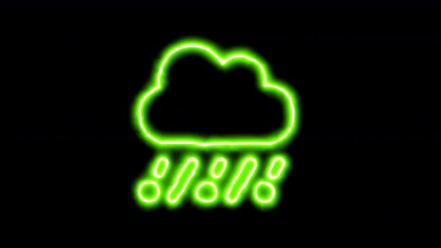 The appearance of the green neon symbol cloud hail mixed. Flicker, In - Out. Alpha channel Premultiplied - Matted with color black