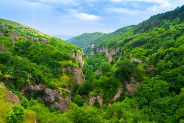 Fototapeta na wymiar Beautiful picturesque landscapes of Armenia, gorge near the rocky cave city Khndzoresk