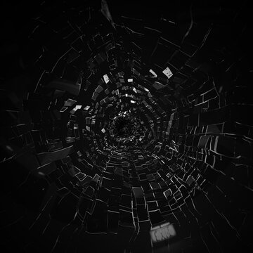 Glass window broken many pieces and more detail.Broken from center fracture with 3d rendering.