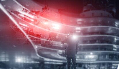 Man talking on the phone and looking at a 3d planet