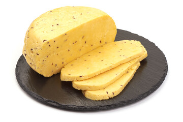 Caraway cheese, isolated on white background