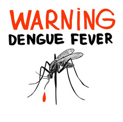 Warning dengue fever sign with mosquitos. Dangerous mosquito. Drinking blood in circle focus vector design. Ideal for informational and institutional related sanitation and care.