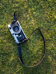 film camera on the grass
