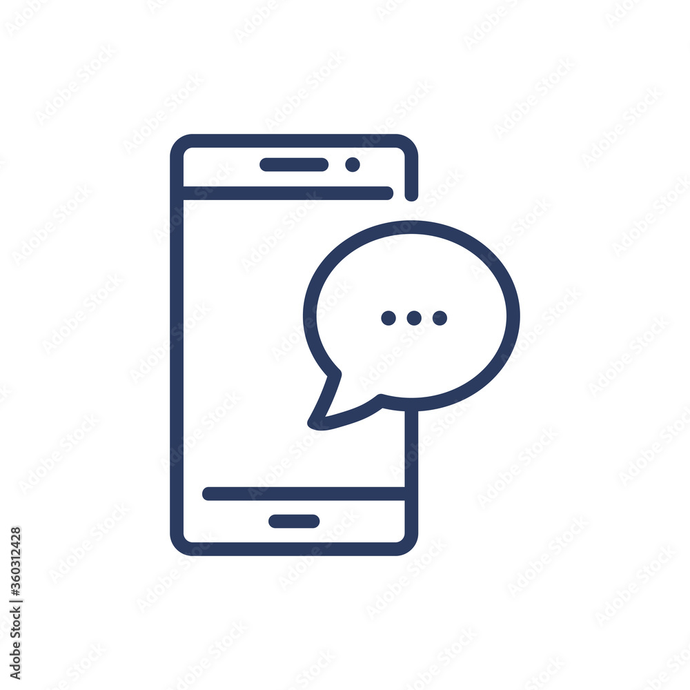 Poster online notification on smartphone thin line icon. chat bubble, dialogue, message isolated outline si