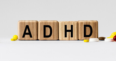 cubes with the word ADHD on them. Care concept.