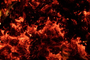 Fototapeta na wymiar Fire. A flame on a black background. A background for designers. Colors of hell. Abstract fiery texture.
