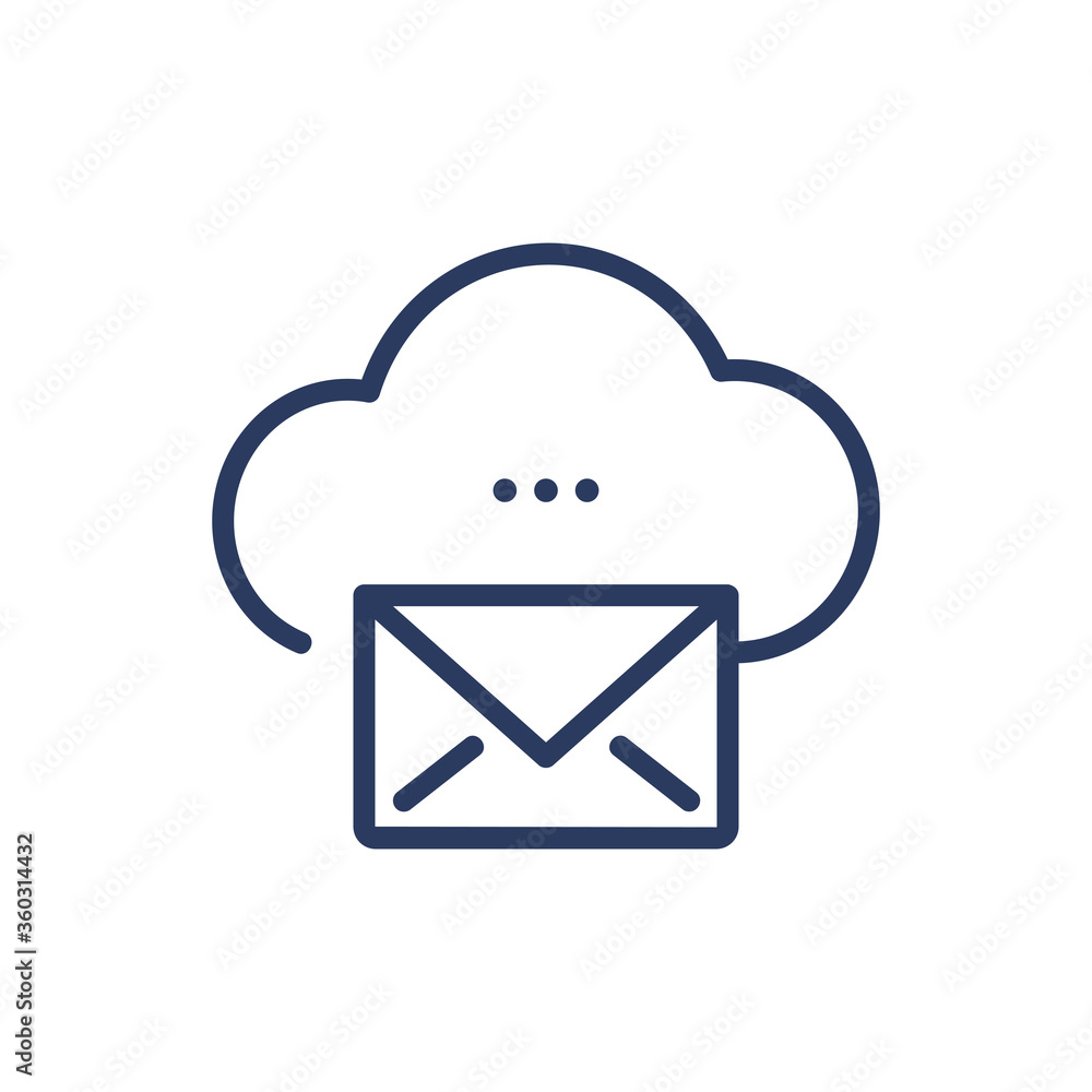 Poster cloud mail server thin line icon. envelope, letter, download button isolated outline sign. message, 