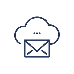 Cloud mail server thin line icon. Envelope, letter, download button isolated outline sign. Message, communication, computing concept. Vector illustration symbol element for web design and apps