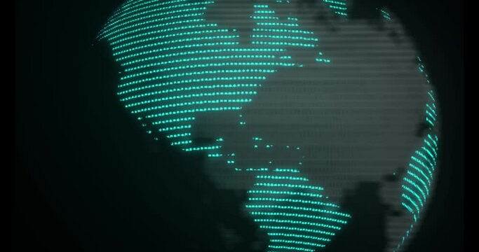 Earth globe rotating and illuminating the light over dark background. 3d Animation with Blur. Futuristic Business and Technology Concept 4k UHD.