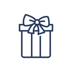 Present box thin line icon. Gift wrap with ribbon and bow isolated outline sign. Surprise, sale, birthday concept. Vector illustration symbol element for web design and apps