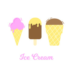 Set of four different size vector ice creams isolated on white