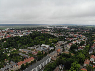 Aerial view of hanseatic league Anklam a town in the Western Pomerania region of Mecklenburg-Vorpommern, Germany. It is situated on the banks of the Peene river.