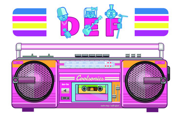 retro cassette boombox pink with def 80's people graphics 