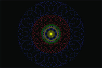 Kreisspiralen, Vektor, Kreise, Linien, Hintergrund, schwarz, gruen, rot, gelb, pink, blaue Farben