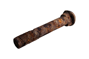 Old rusty metal bolt isolate on a white background close-up.