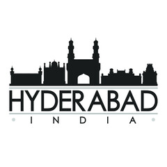 Hyderabad India Skyline Silhouette Design City Vector Art Famous Buildings 