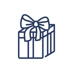 Gift thin line icon. Present box with ribbon and bow isolated outline sign. Surprise, sale, bonus concept. Vector illustration symbol element for web design and apps