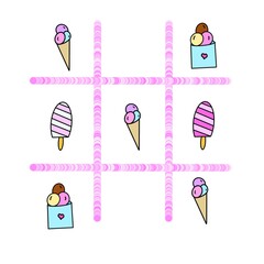 Tic-tac-toe hand drawn ice cream elements. XO game on white background. Challecge concept. 