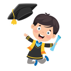 Cartoon Happy Kid In Graduation Costume