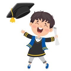 Cartoon Happy Kid In Graduation Costume