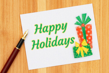 Happy Holidays greeting card with Christmas presents
