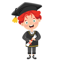 Cartoon Happy Kid In Graduation Costume